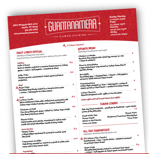 Guantanamera Cuban Cuisine Menu