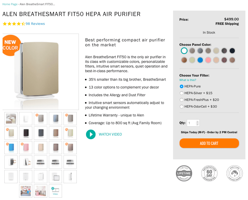 Alen old product page